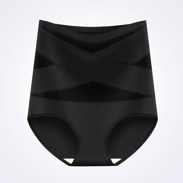 The Nestled Wrap — seamless postpartum shaping slip, studio product photo, black