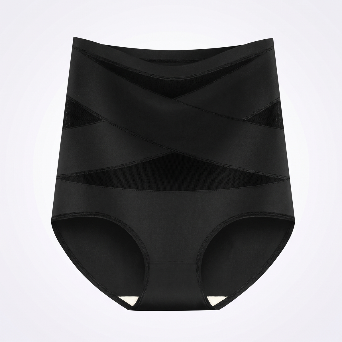 The Nestled Wrap — seamless postpartum shaping slip, studio product photo, black